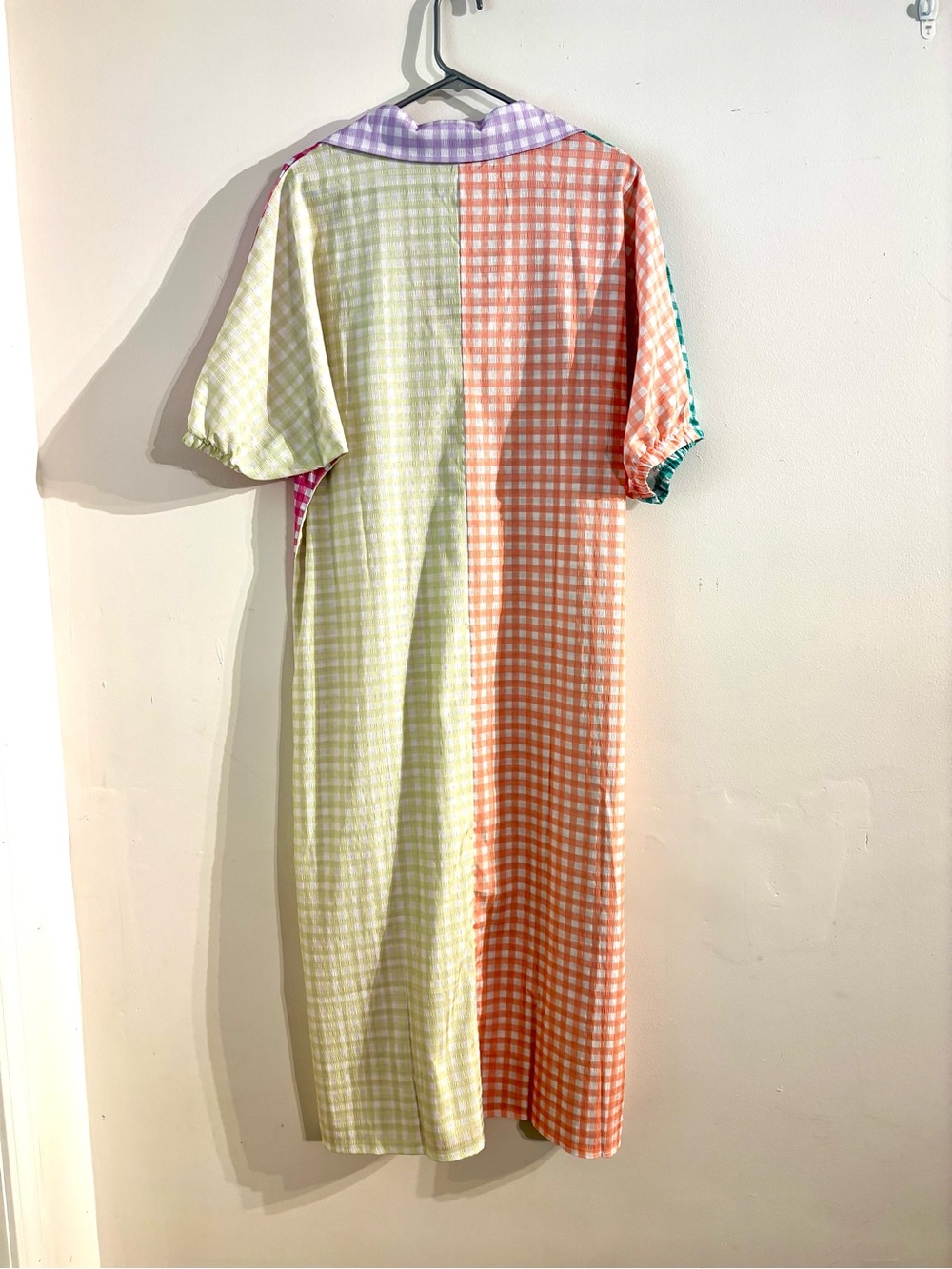 NEW SHEIN Collared Midi Dress - Multi-Colored Pastels Seersucker Gingham XL - Picture 7 of 8